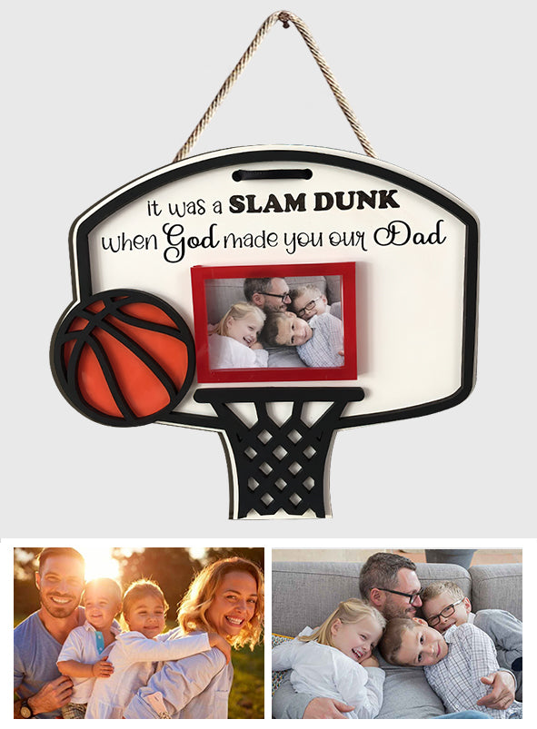 Papa basketteur - Panneau en bois personnalisé en forme de ballon de basket