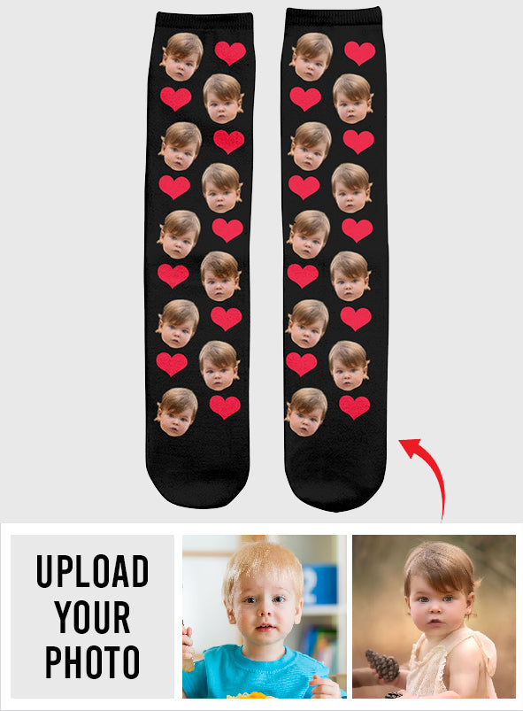 Custom Face Heart Pattern - Personalized granddaughter Socks
