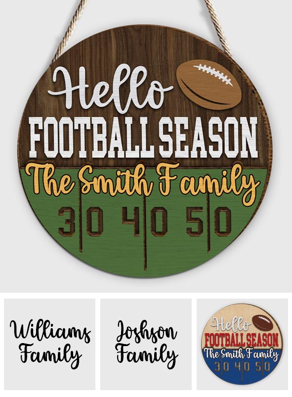Bonjour la saison de football ! - Panneau/plaque en bois personnalisé(e) à 2 couches sur le thème du football