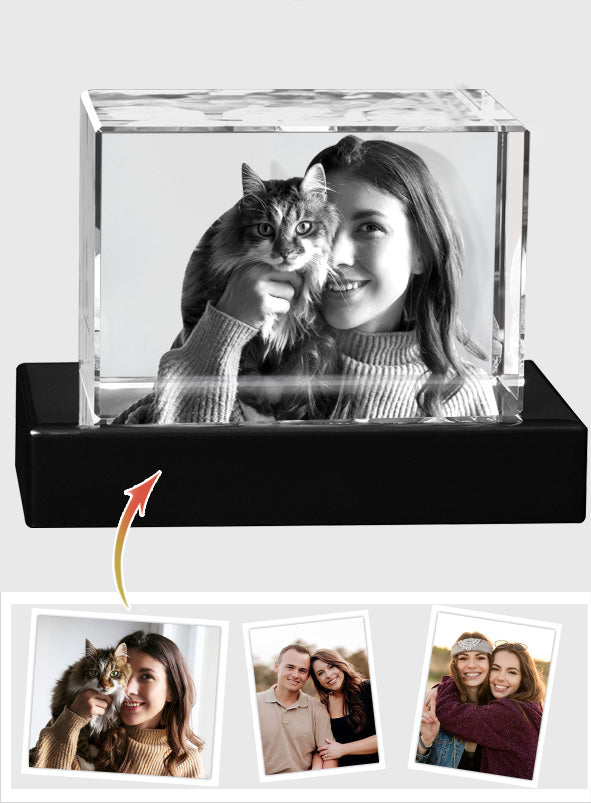 Lampe en cristal 3D cubique gravée au laser avec photo personnalisée - Chat