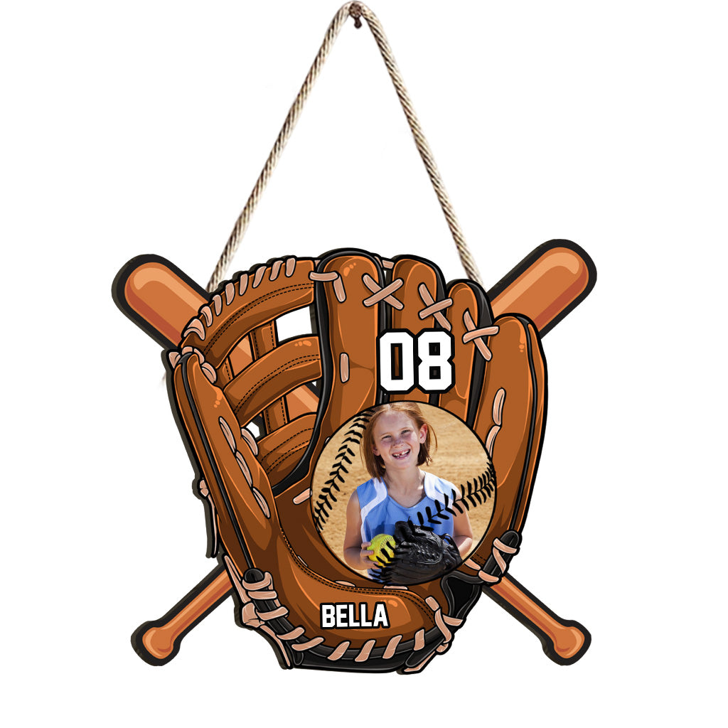 Gift For Grand Kid For Baseball Softball Kids - Personalized Softball Wood Sign
