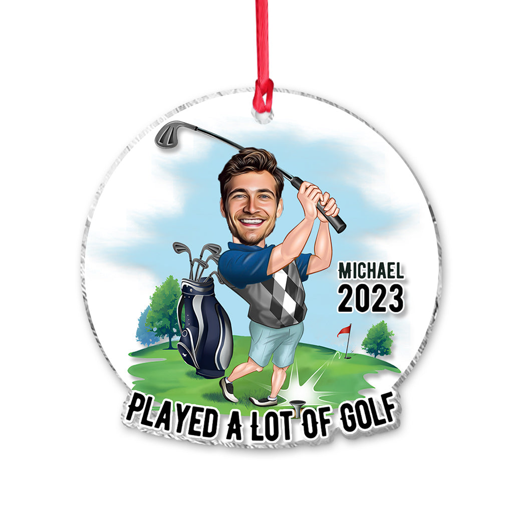 Photo d'un golfeur amusant insérée - Ornement transparent personnalisé sur le thème du golf