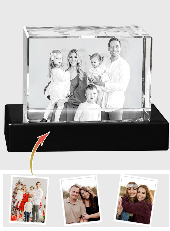 Lampe en cristal 3D cubique gravée au laser avec photo personnalisée - Modèle familial