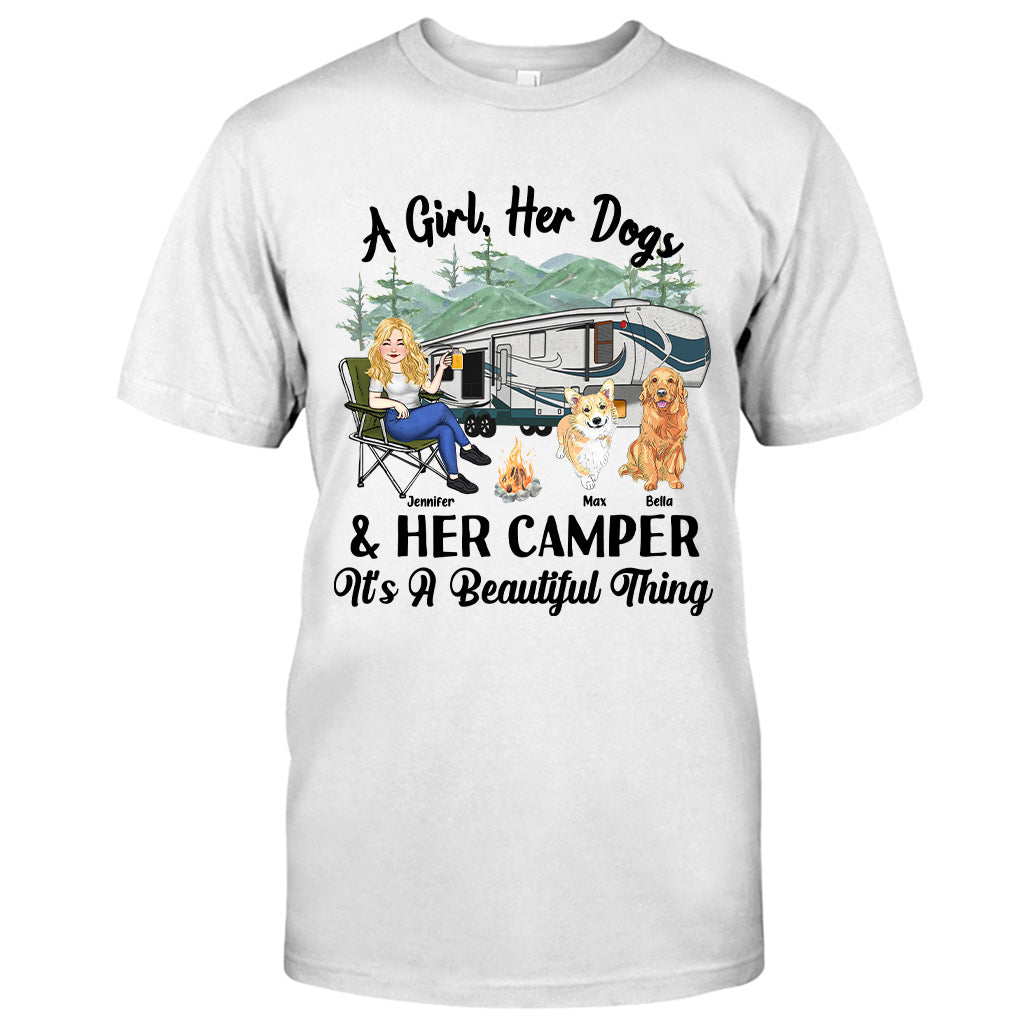 A Girl Her Dog And Her Camper - Camping gift for dog lover - Personalized T-shirt And Hoodie