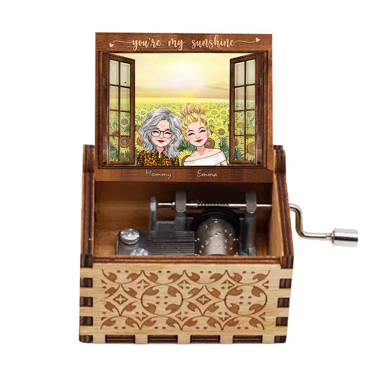 Tu es mon rayon de soleil - Boîte à musique à manivelle personnalisée pour maman