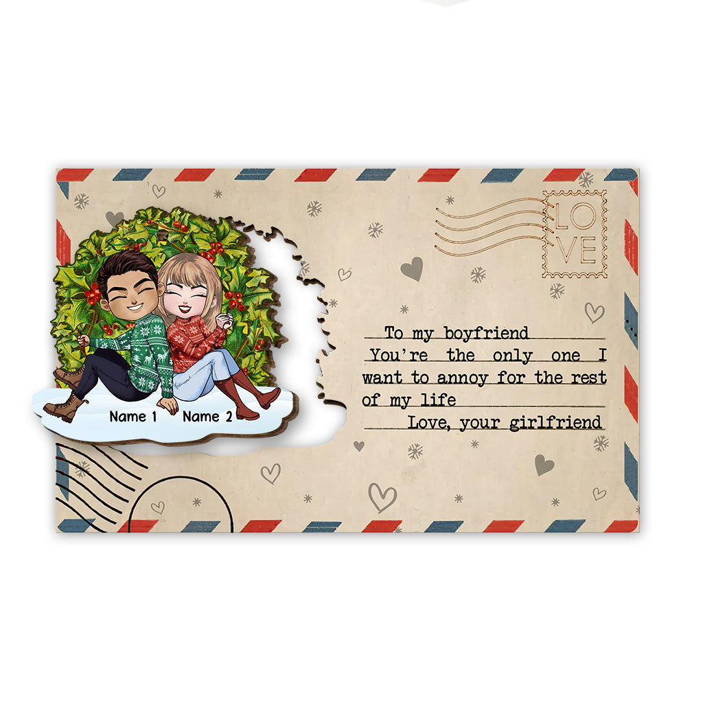 Vous êtes unique - Carte de Noël personnalisée pour couple en bois avec ornement en relief
