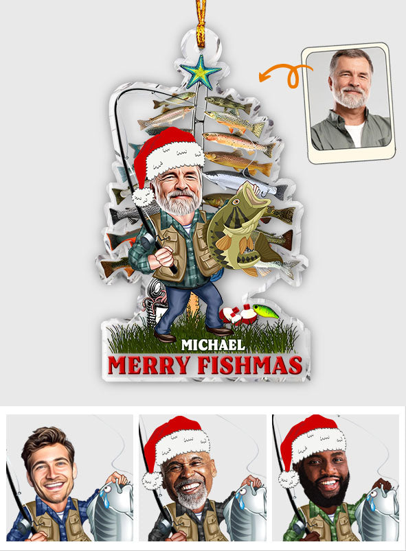 Joyeux Noël des pêcheurs ! Cadeau de pêche pour papa, grand-père, lui, mari - Ornement transparent personnalisé