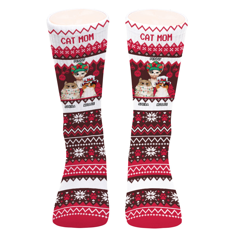 Maman chat/Maman chien/Maman à fourrure/Papa chat/Papa chien - Chaussettes personnalisées à motifs moches pour chiens