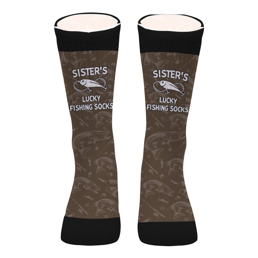 Lucky Fishing Socks - Gift for dad, uncle, aunt, grandma, grandpa, mom, son, daughter, brother, sister, granddaughter, grandson, husband, wife, boyfriend, girlfriend, friend, co-worker - Personalized Socks