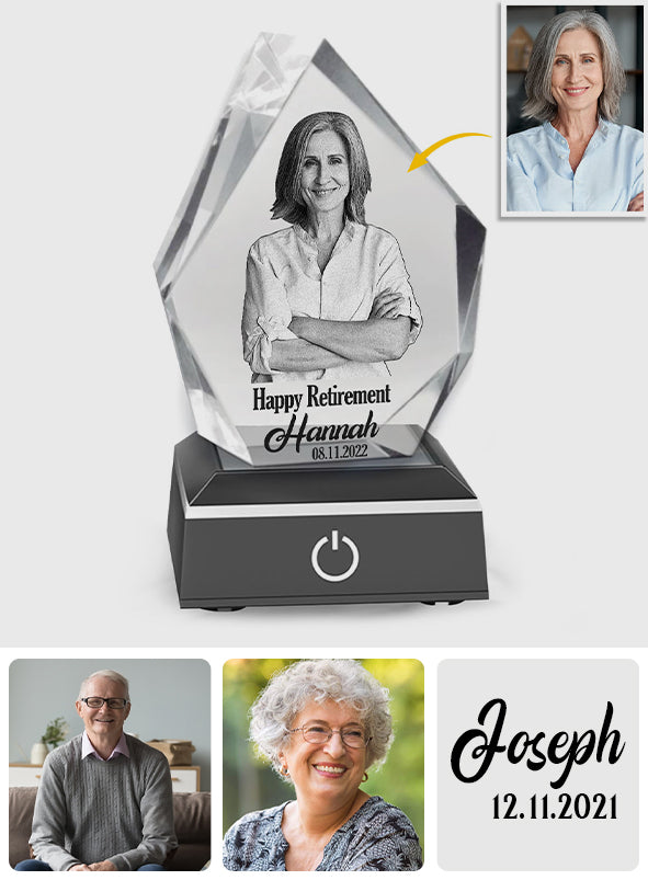 Bonne retraite ! Lampe en cristal 3D en forme d’iceberg, gravée au laser et personnalisée pour les retraités.