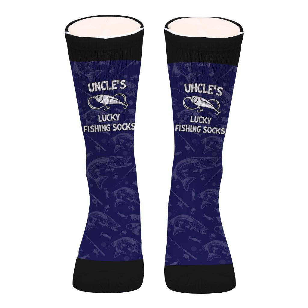 Lucky Fishing Socks - Gift for dad, uncle, aunt, grandma, grandpa, mom, son, daughter, brother, sister, granddaughter, grandson, husband, wife, boyfriend, girlfriend, friend, co-worker - Personalized Socks