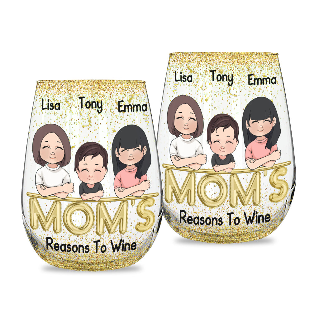 Mom's Reasons To Wine - Personalized Mother's Day Mother All Over Wine Glass