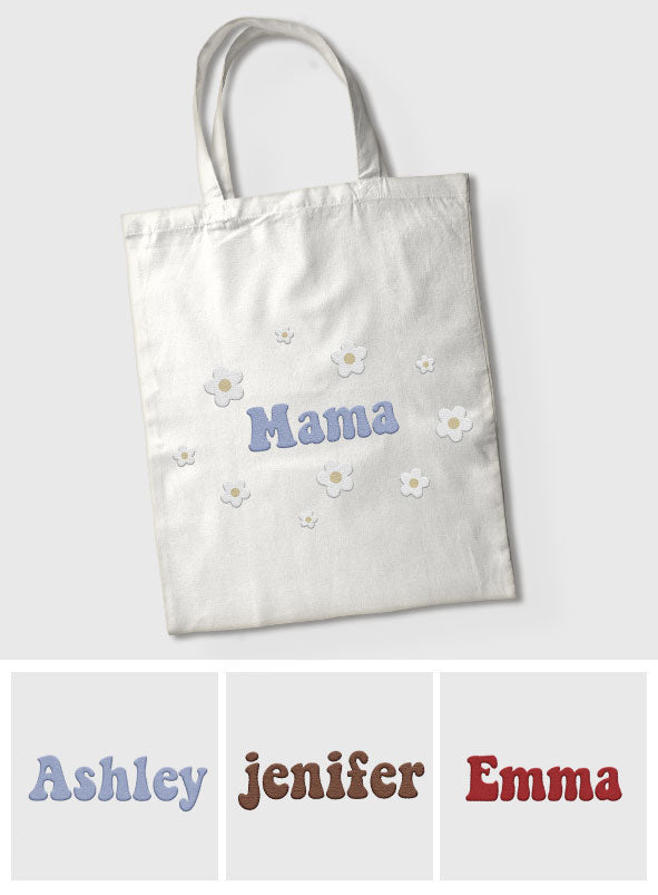 Sac fourre-tout brodé personnalisé avec nom et fleur - Sac fourre-tout brodé personnalisé pour belle-mère