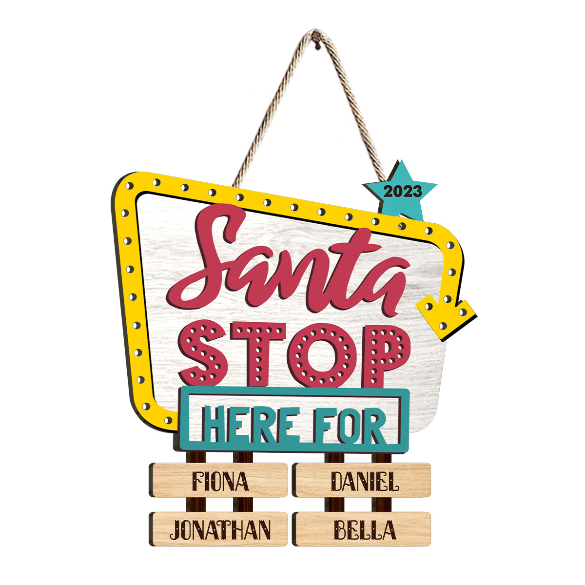 Santa Stop Here For - Personalized Grandma Wood Sign