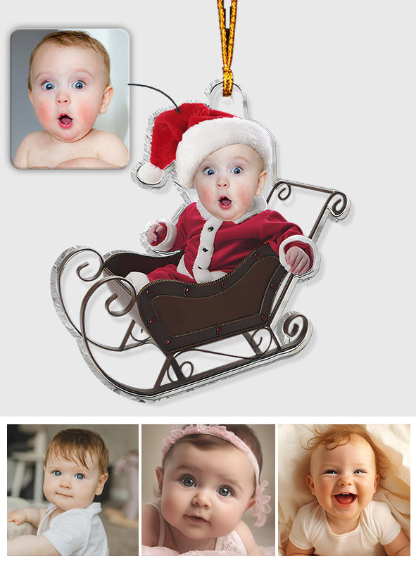 Traîneau mignon pour bébé - Ornement transparent personnalisé pour nouveau-né