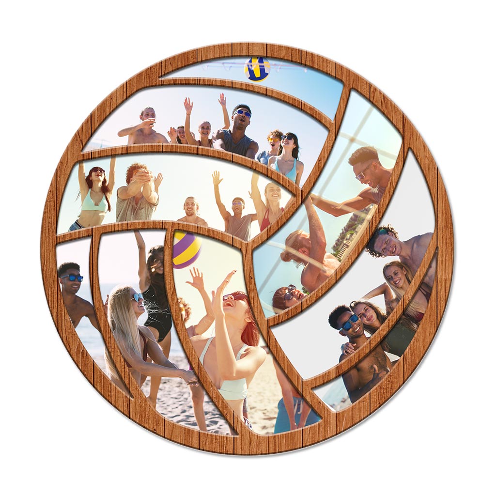 Collage photo cadeau pour joueur de volley-ball - Panneau rond en bois personnalisé sur le thème du volley-ball