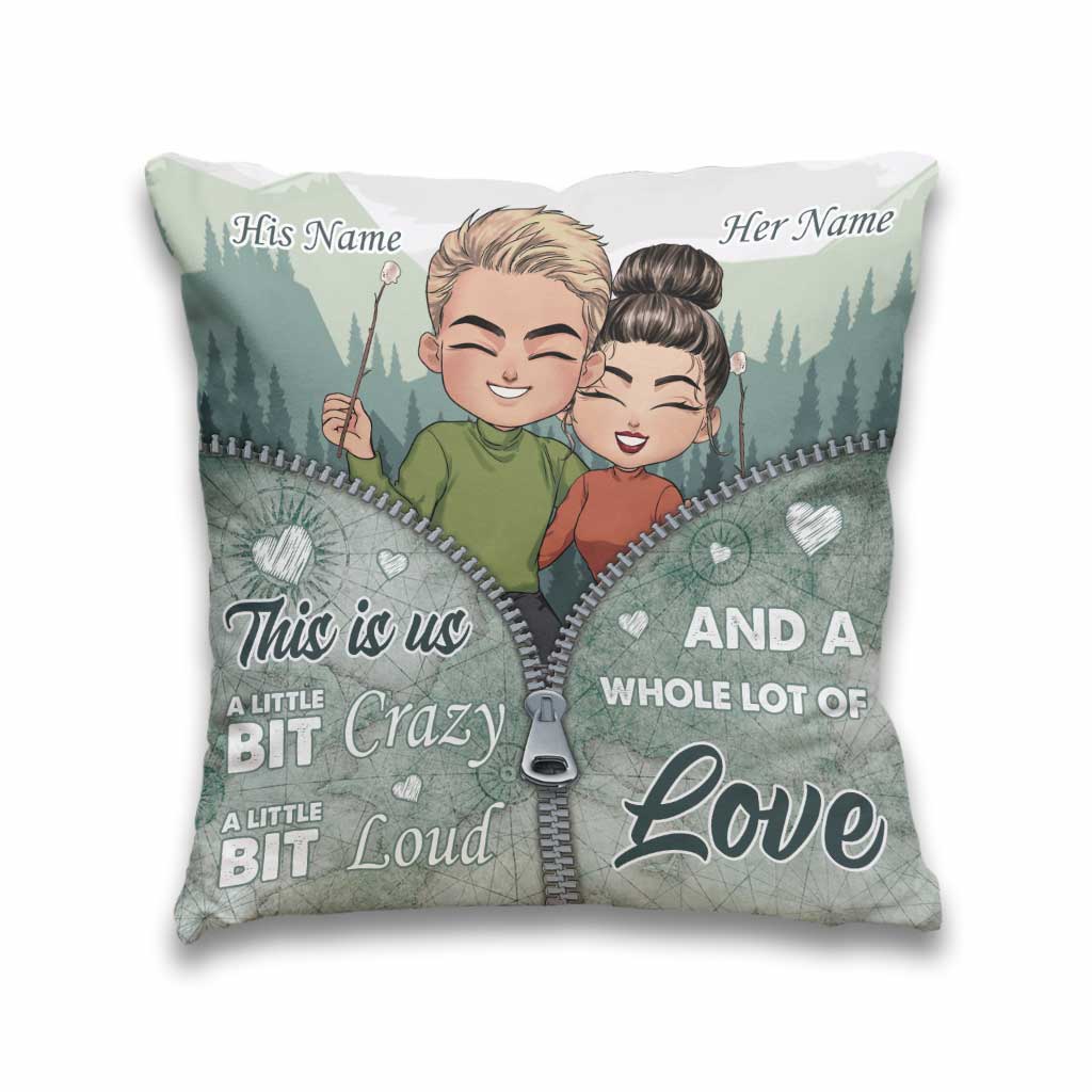 Coussin décoratif de camping personnalisé « This Is Us » (couple de camping).