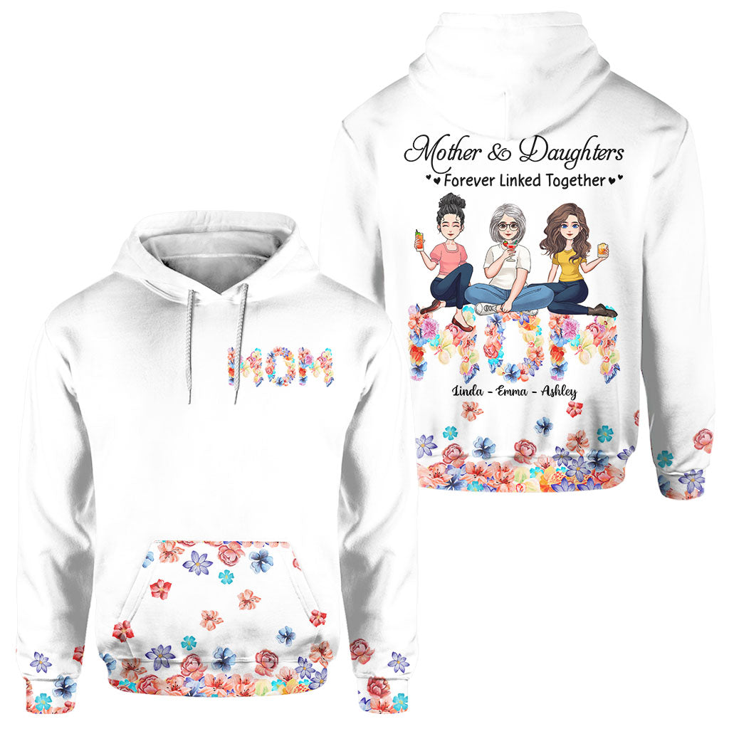 Maman à jamais liée par un motif floral - T-shirt et sweat à capuche personnalisés pour la fête des mères, imprimé intégral.