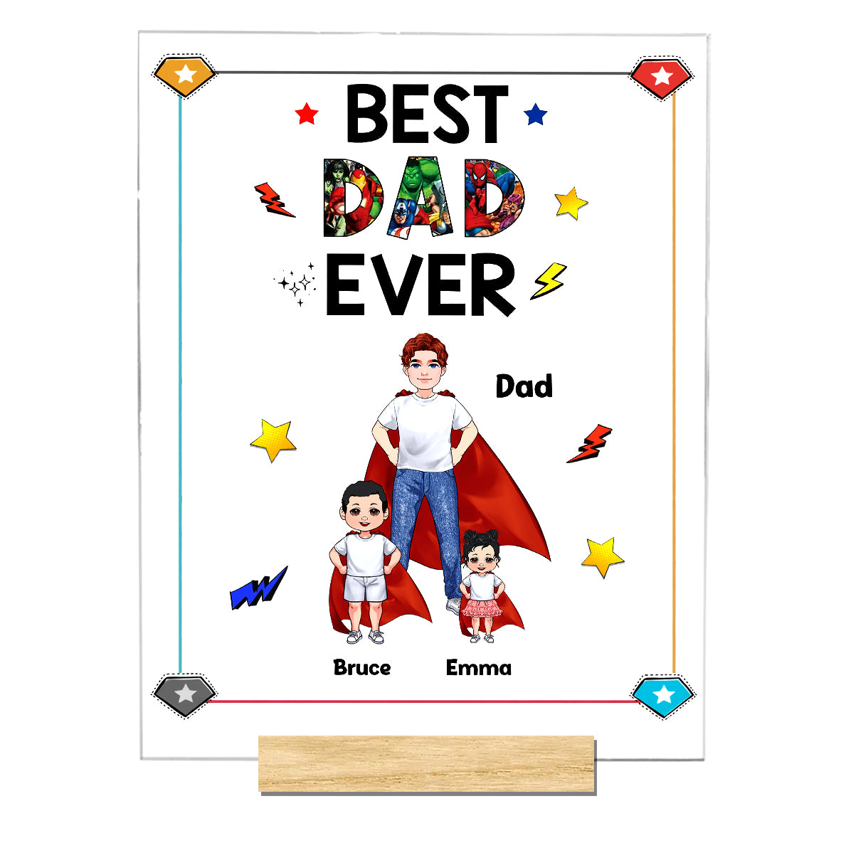 Super Papa Super Maman - Plaque acrylique transparente personnalisée pour la fête des mères et la fête des pères