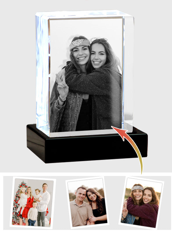Lampe en cristal 3D cubique gravée au laser avec photo personnalisée - Lampe personnalisée pour meilleure amie