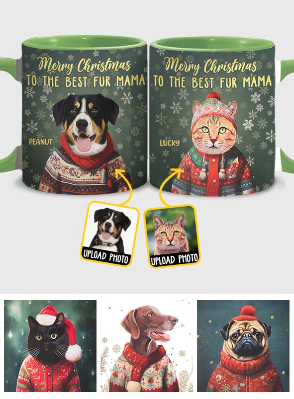 Portrait personnalisé de votre animal de compagnie pour Noël - Cadeau pour les amoureux des chiens et des chats - Mug décoratif personnalisé
