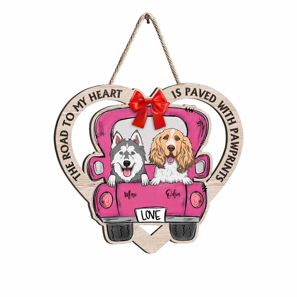 Le chemin de mon cœur est pavé d'empreintes de pattes - Panneau en bois personnalisé pour chien
