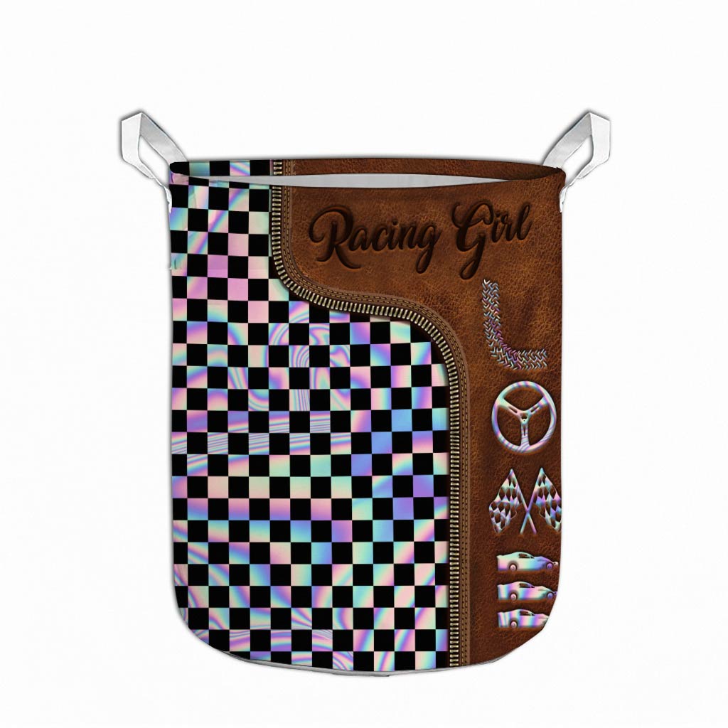 Racing Girl Leather Pattern Print Storage Basket