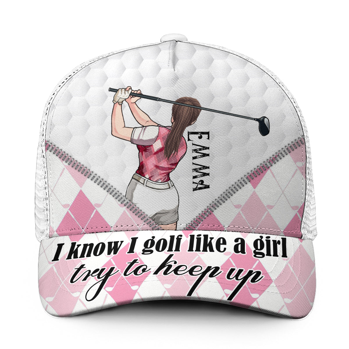 Casquette de golf personnalisée « Golf Like A Girl » (maille blanche)