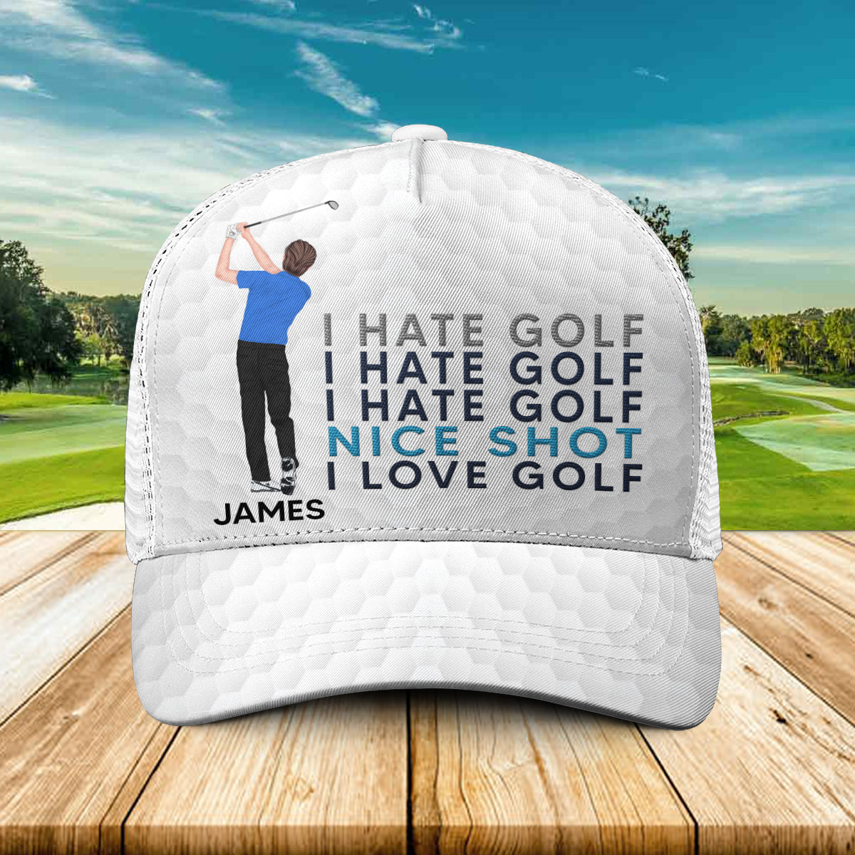 J'adore le golf - Casquette trucker de golf personnalisée (maille blanche)