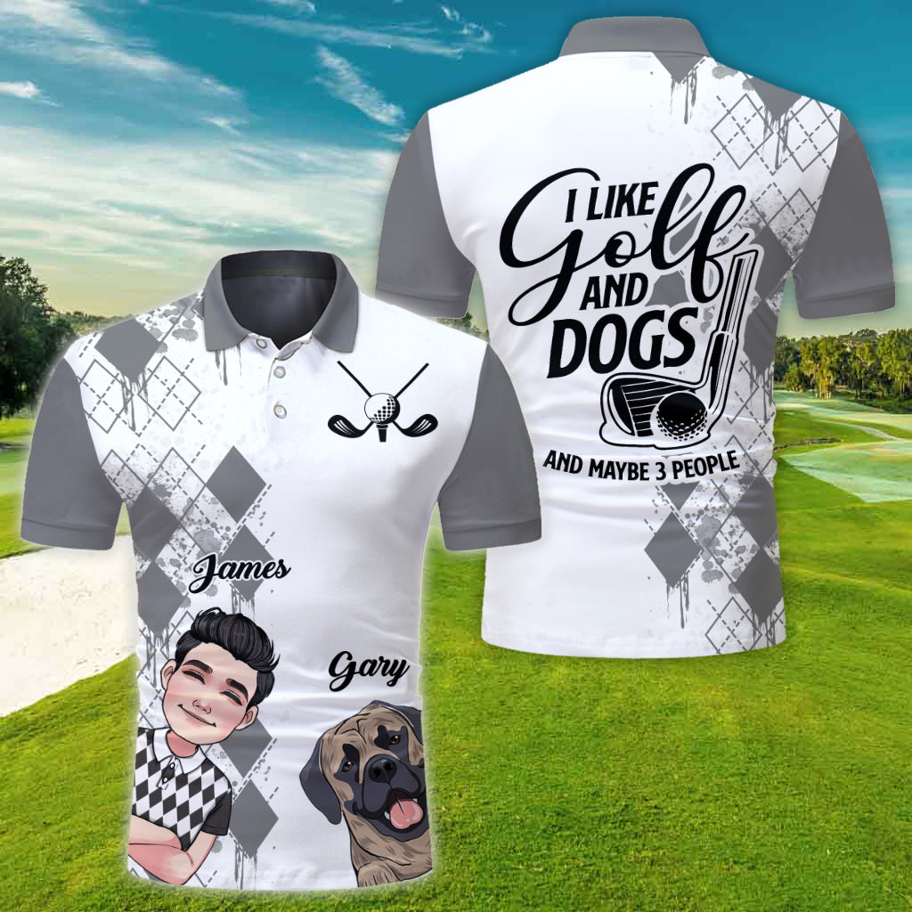 J'aime le golf, les chiens et peut-être 3 personnes - Polo de golf personnalisé