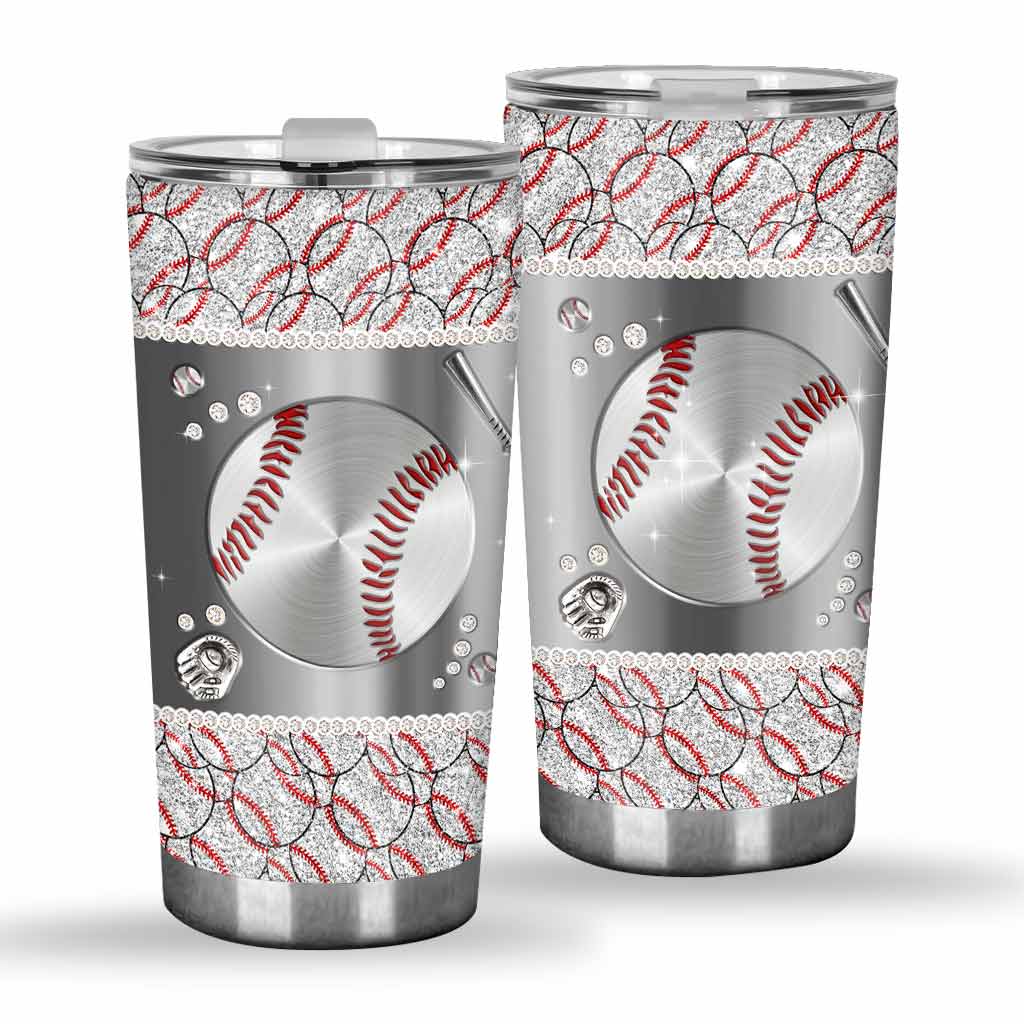 Sport - Baseball Faux Glitter Print Tumbler