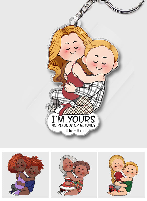 Je suis à toi. Aucun remboursement ni retour. Porte-clés transparent personnalisé pour couple.
