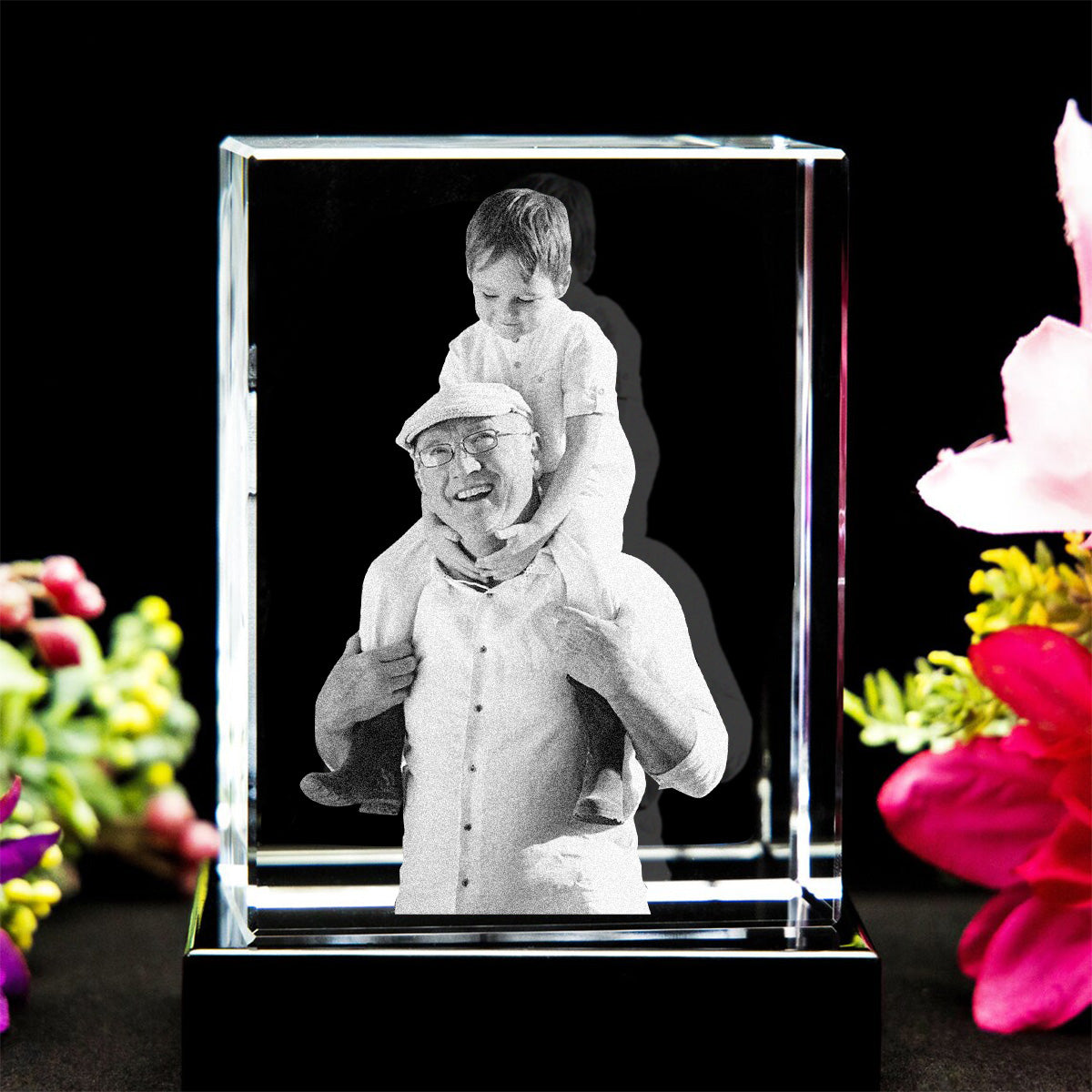 Lampe en cristal 3D cubique gravée au laser avec photo personnalisée - Grand-père