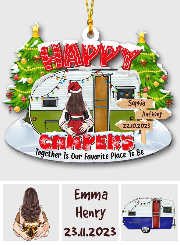 Happy Campers - Cadeau de camping pour mari, petit ami, petite amie, femme - Ornement personnalisé