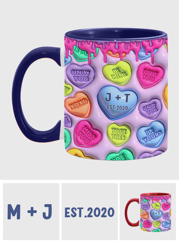 Mug personnalisé pour couple avec cœur coloré gonflable - Nom et date au choix - Mug à motif cœur coloré - Idéal pour un couple