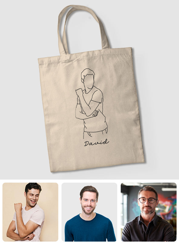 Sac fourre-tout brodé personnalisé avec photo au trait - Sac fourre-tout brodé personnalisé pour fils