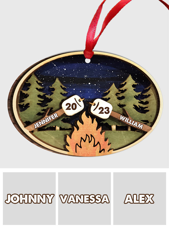 Toasted Marshmallow Camping Night - Personalized Camping 2 Layered Wooden Ornament