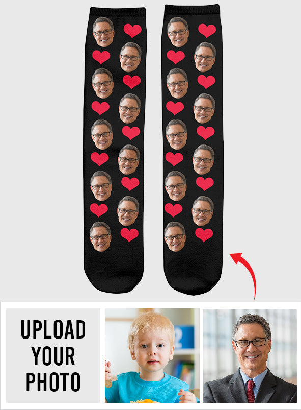 Chaussettes personnalisées pour beau-père avec motif cœur et visage personnalisé