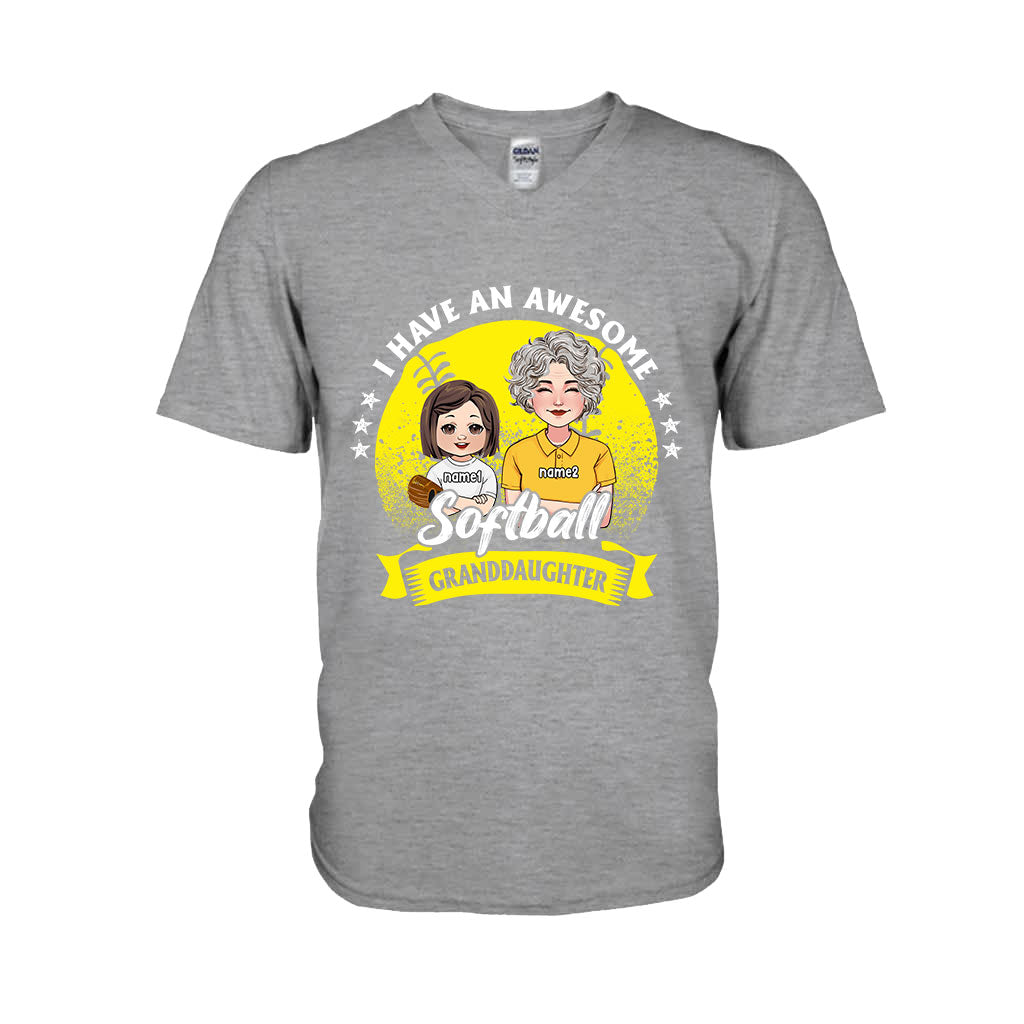 Awesome Softball Granddaughter - Personalized Softball T-shirt And Hoodie