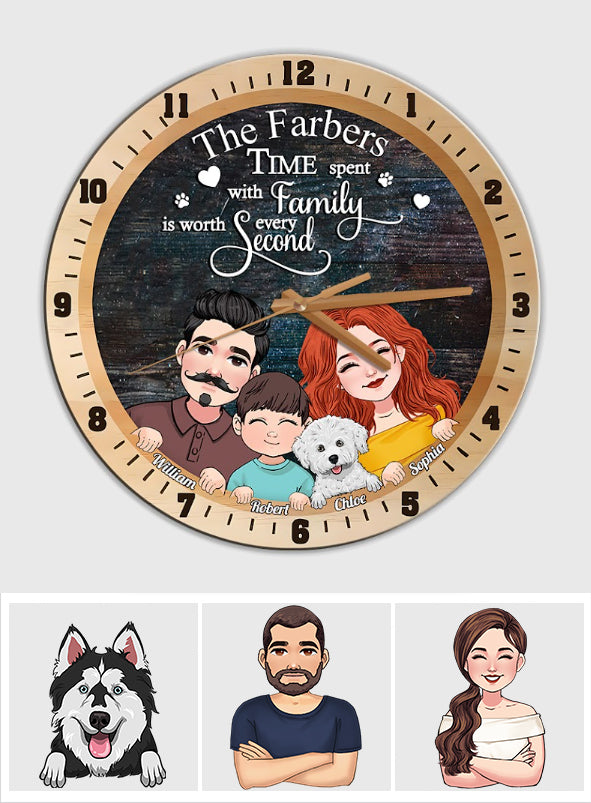 Temps passé en famille - Horloge murale familiale personnalisée