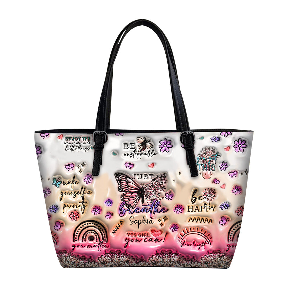 Sac en cuir papillon à affirmations positives - Sac en cuir papillon personnalisé