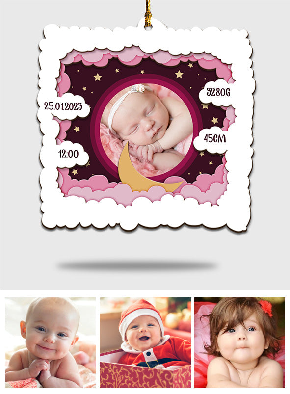 Photo de bébé personnalisée - Cadeau de naissance - Ornement en bois personnalisé à 3 niveaux