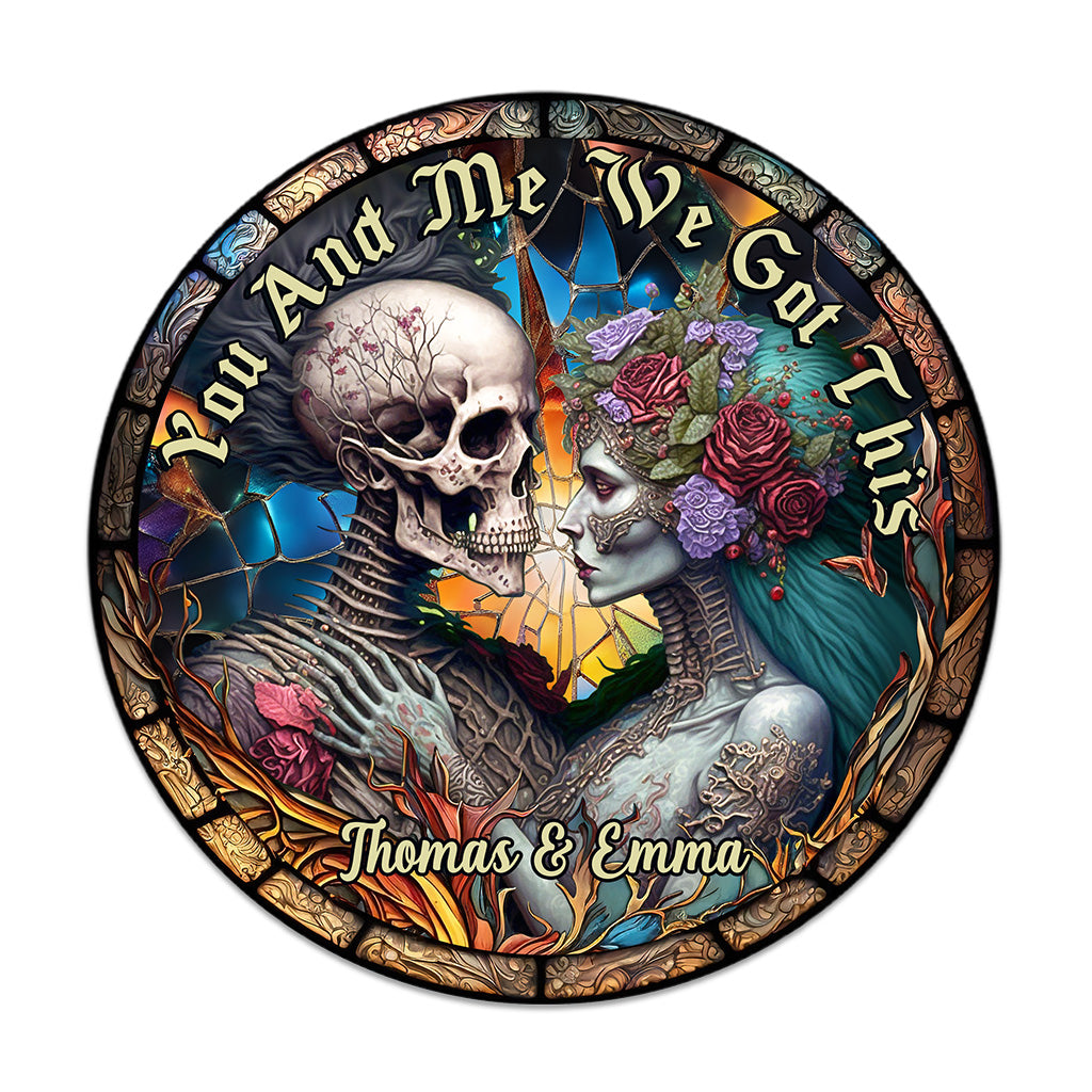 Toi et moi, on gère ça - Panneau rond en bois personnalisé avec crâne