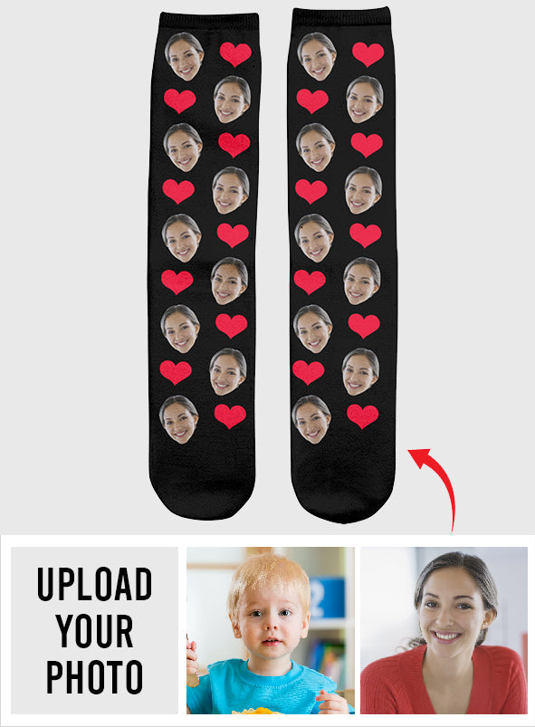Chaussettes personnalisées pour belle-mère avec motif cœur et visage personnalisé