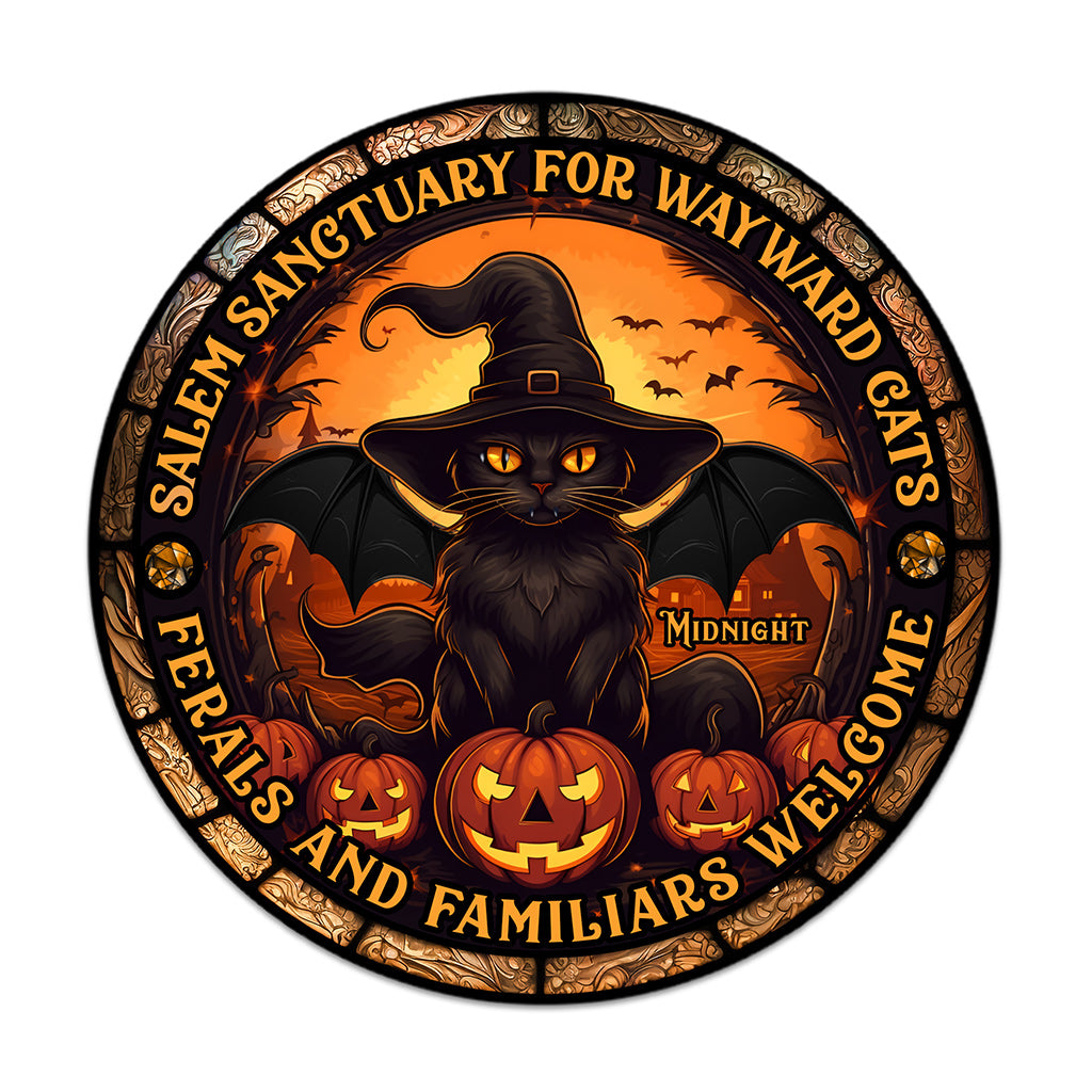 Sanctuaire Salem pour chats errants - Panneau rond en bois personnalisé avec un chat noir