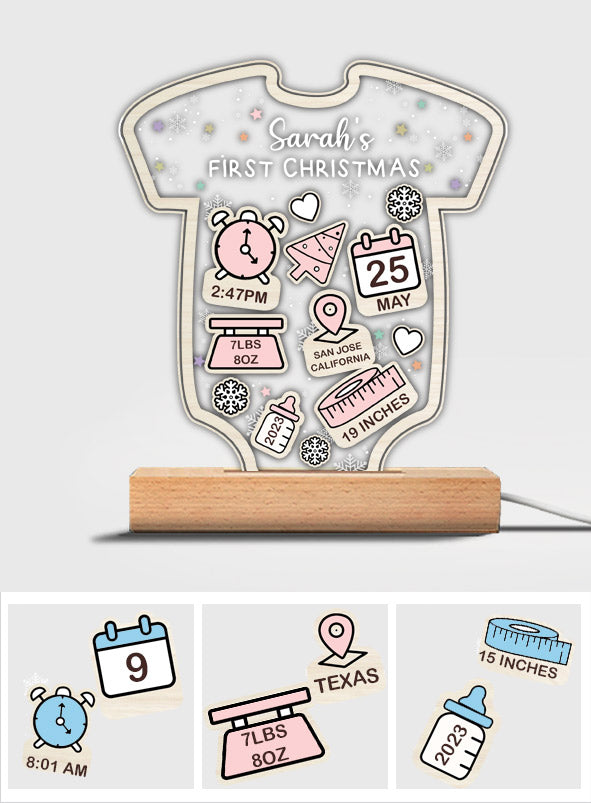 Statistiques de naissance de Babt - Premier Noël - Cadeau pour nouveau-né, fils, fille, petite-fille, petit-fils - Plaque lumineuse personnalisée