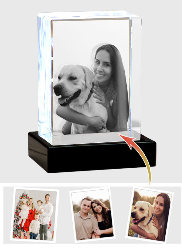 Lampe en cristal 3D cubique gravée au laser avec photo personnalisée pour chien