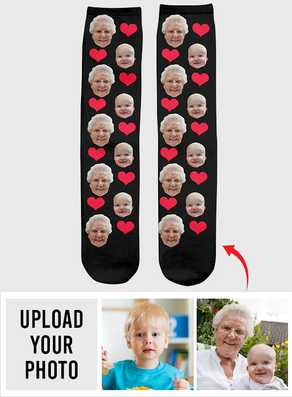 Custom Face Heart Pattern - Personalized Grandma Socks