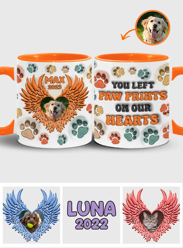 Tu as laissé des empreintes sur nos cœurs - Mug personnalisé avec ailes d'ange - Cadeau pour les amoureux des chiens, pour ceux qui ont perdu leur chien ou leur chat