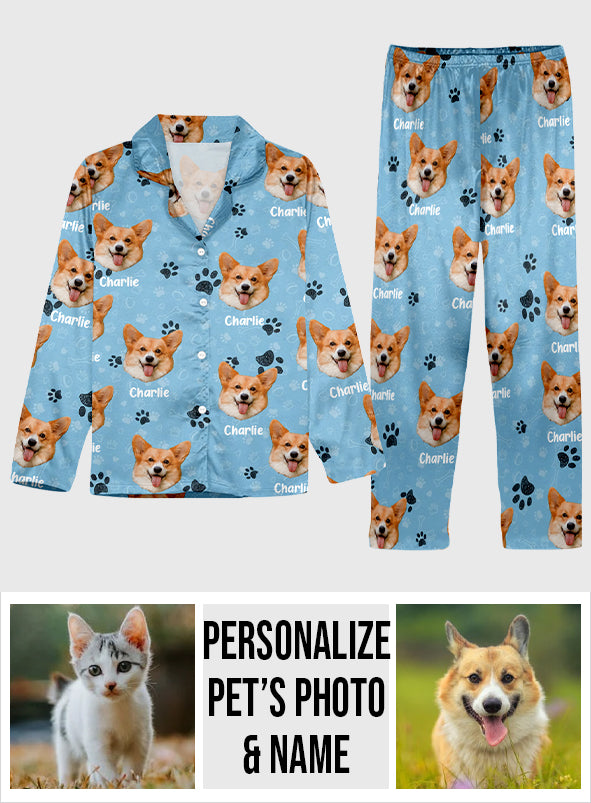 Couverture photo personnalisée pour animaux de compagnie - Cadeau pour les amoureux des chats et des chiens - Pyjama à boutons personnalisé